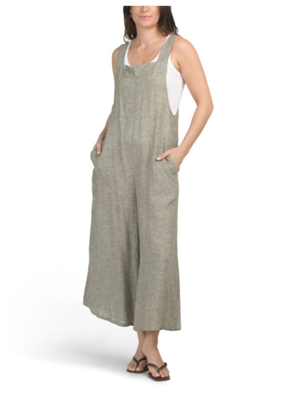 Haute Hippie Style Green Linen Blend Thick Strap Swim Cover-up Jumpsuit sz XL